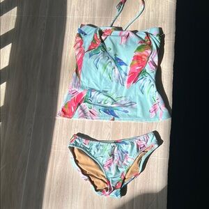 Tara Grinna Floral Leaf Tankini Set - Blue and Pink size 4